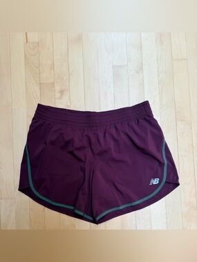 New Balance Women's Maroon Athletic Shorts with Green Trim
